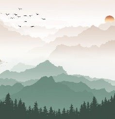 Papier peint montagne dans brume terracotta, XXL, tendance