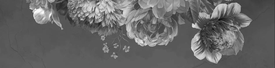 Papier peint fleur pivoine noir et blanc