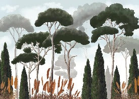 Papier peint sur mesure cyprès pins et herbes de la pampa