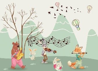 Papier peint enfant animaux en musique