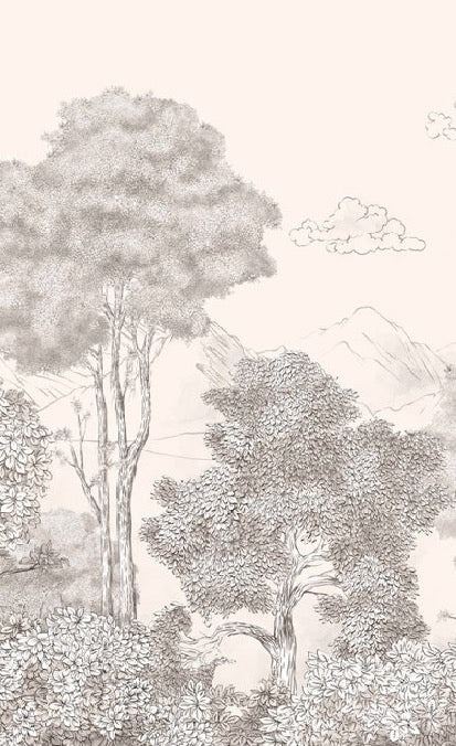 Papier peint panoramique Forêts et Monts Crayonnés Beige