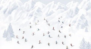 Papier peint montagne skieurs colorés, XXL, tendance