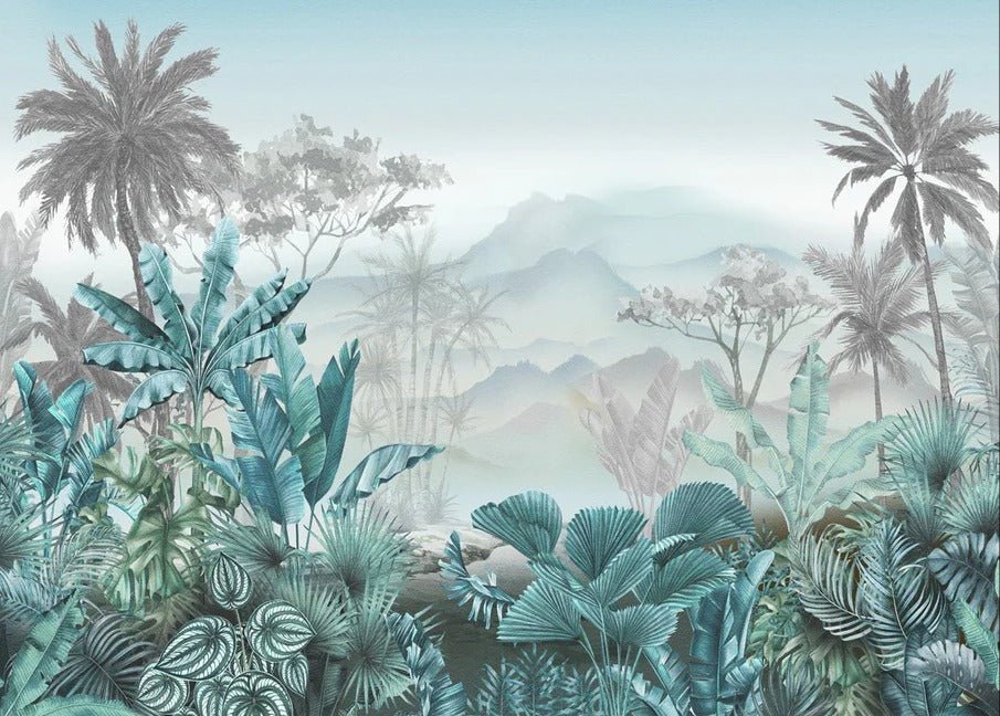 Papier peint tendance tropical bleu