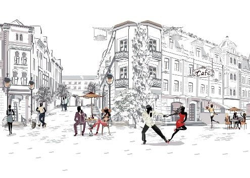 Panoramic wallpaper Parisian stroll