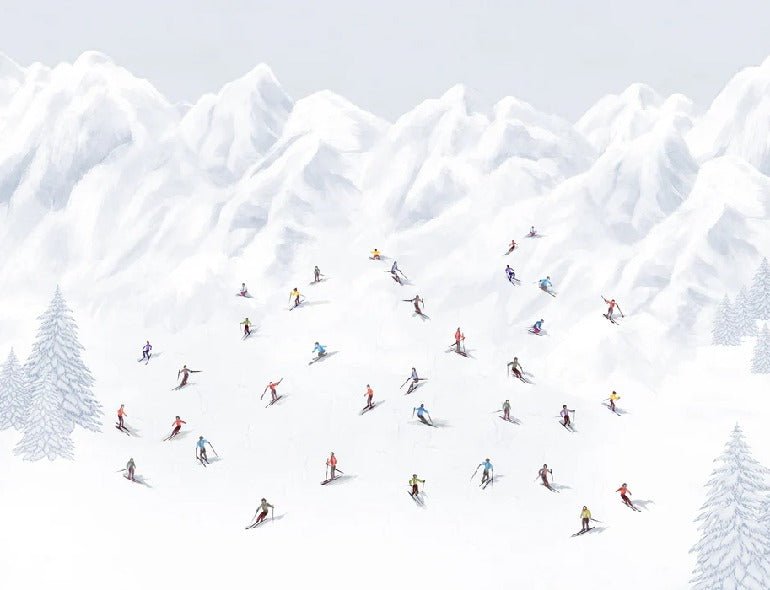 Papier peint montagne skieurs colorés, XXL, tendance