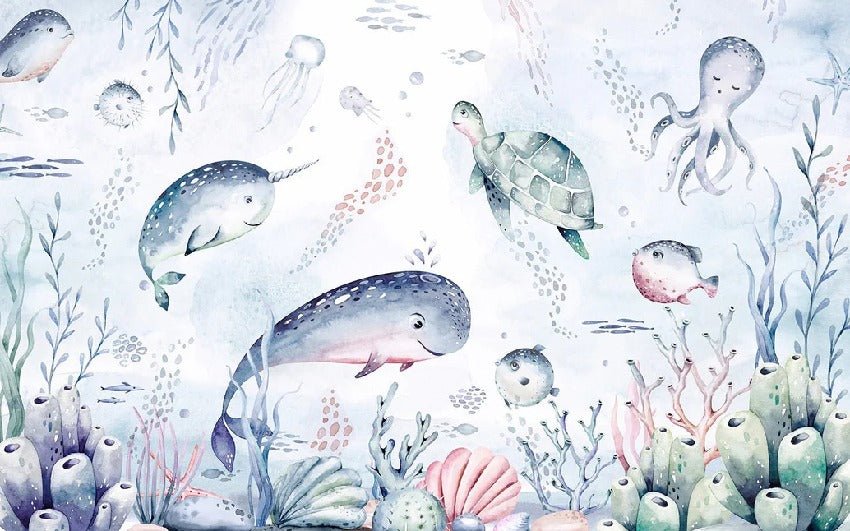 Papier peint baleines océan féérique