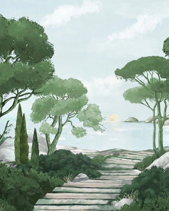 Papier peint balade dans les calanques vert
