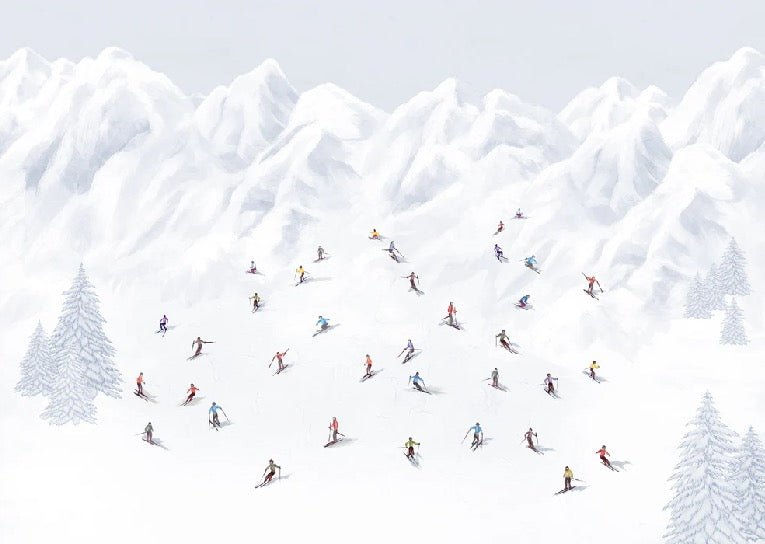 Papier peint montagne skieurs colorés, XXL, tendance