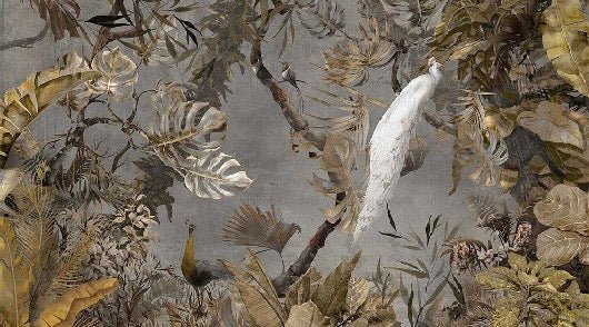 Papier peint panoramique paon blanc impérial, XXL, tendance