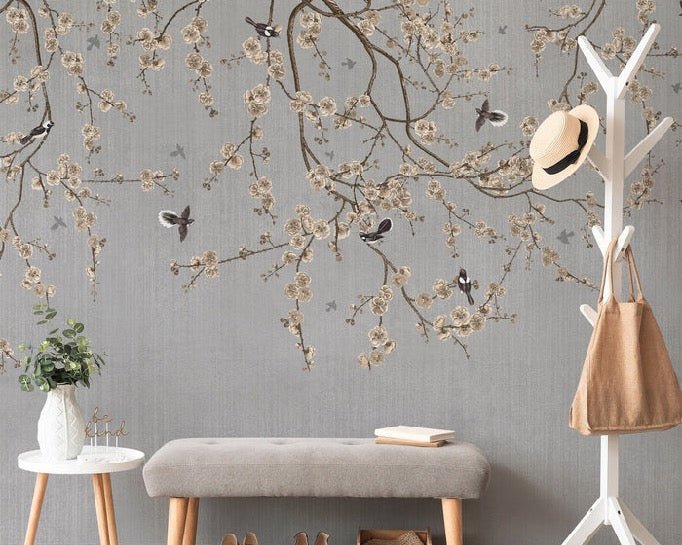 Papier peint branches fleuries