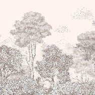 Papier peint panoramique Forêts et Monts Crayonnés Beige, XXL, tendance