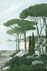 Papier peint balade dans les calanques vert