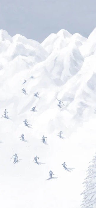 Papier peint montagne skieurs bleu, XXL, tendance