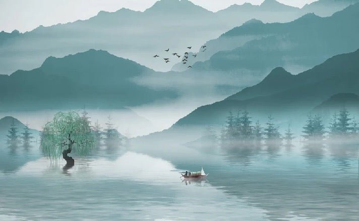 Papier peint entre montagne et lac