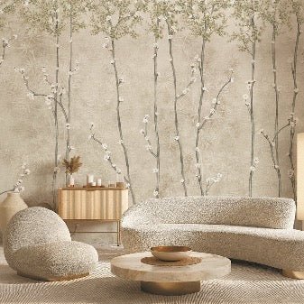 Papier peint panoramique branches japandi, XXL, tendance
