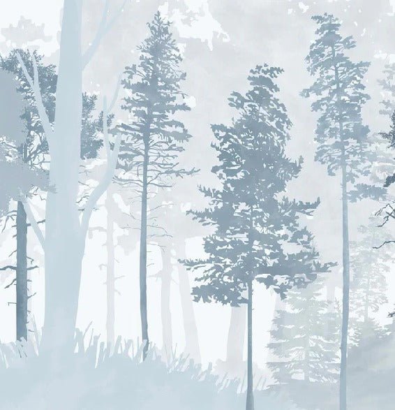 Papier peint panoramique forêt bleu scandinave