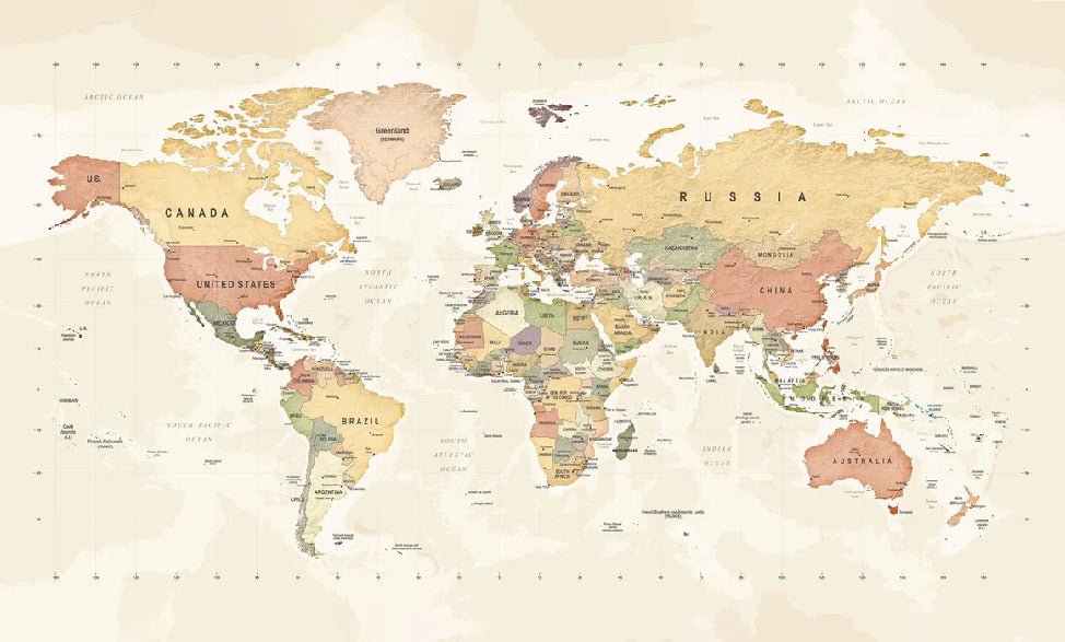 Papier peint panoramique carte du monde exploration, XXL, tendance