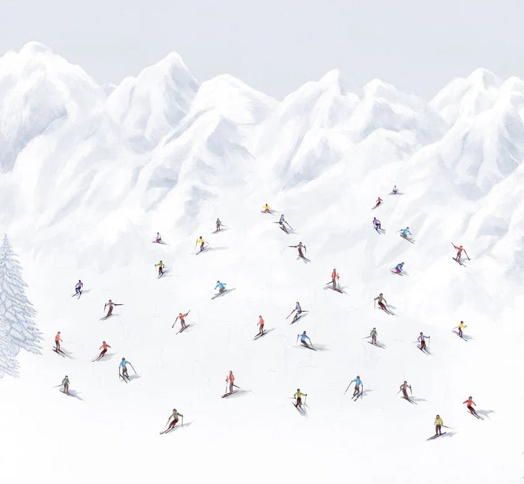 Papier peint montagne skieurs colorés, XXL, tendance
