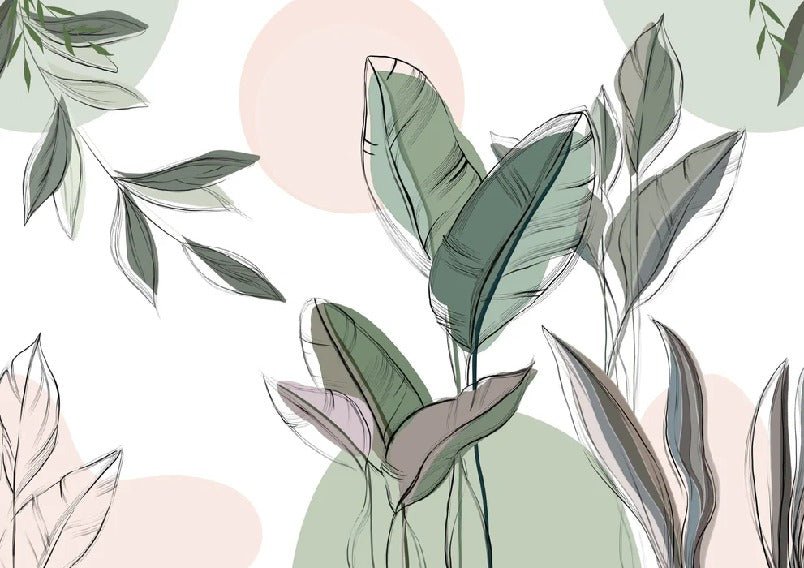 Papier peint panoramique végétal graphique vert, XXL, tendance