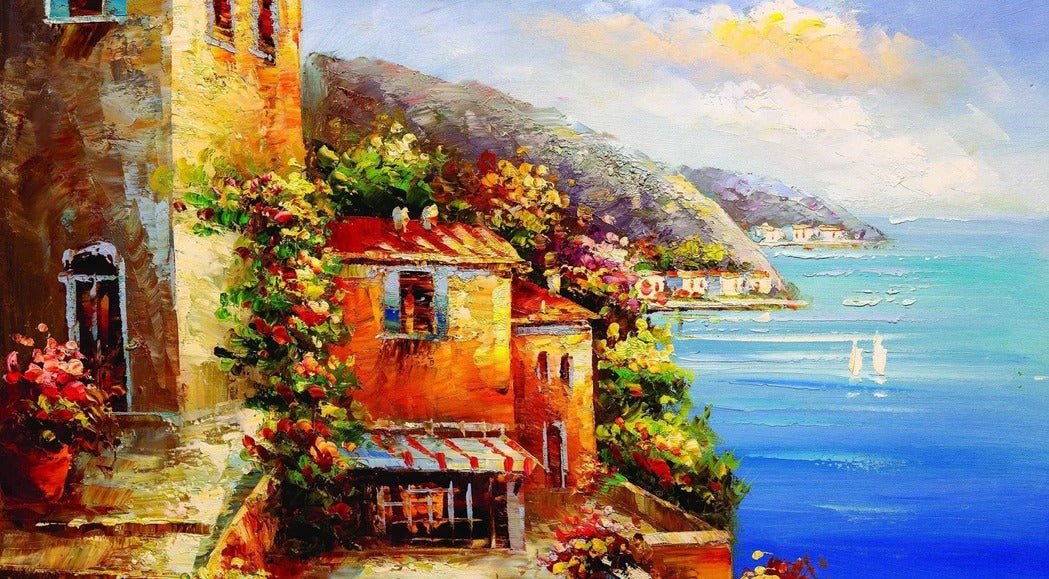 Papier peint village bord de mer, XXL, tendance