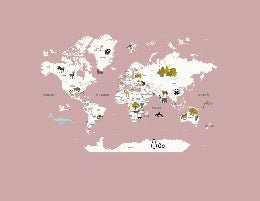 Papier peint Carte du monde en Francais enfant vieux rose