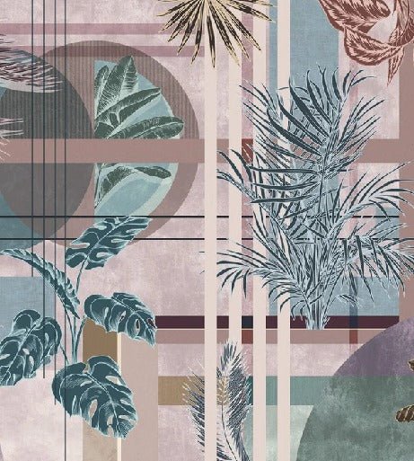 Papier peint geometric palms rose
