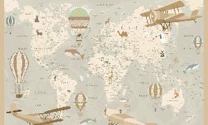 Children's wallpaper map of the world aviator