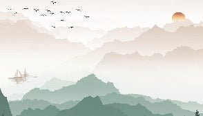 Papier peint montagne dans brume terracotta