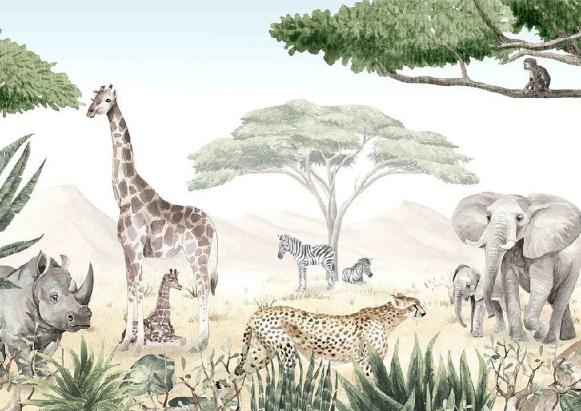 Papier peint enfant savane en peinture