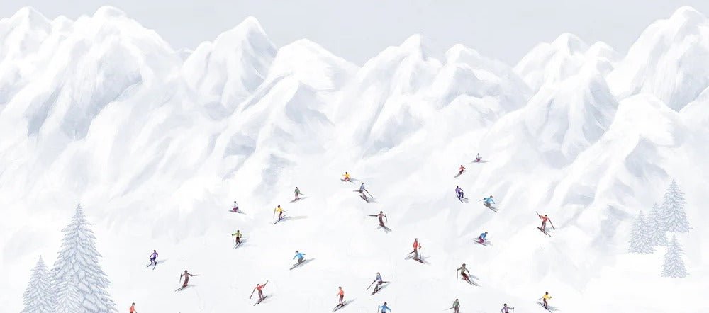 Colorful skiers mountain wallpaper