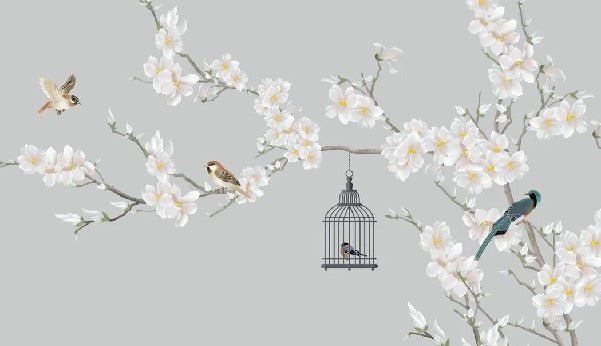 Papier peint salon romantique arbre en floraison