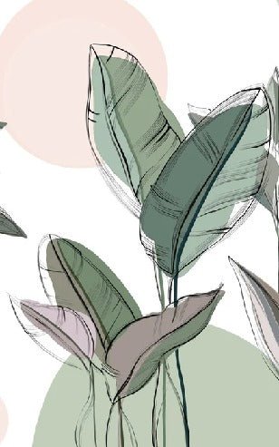 Papier peint panoramique végétal graphique vert, XXL, tendance