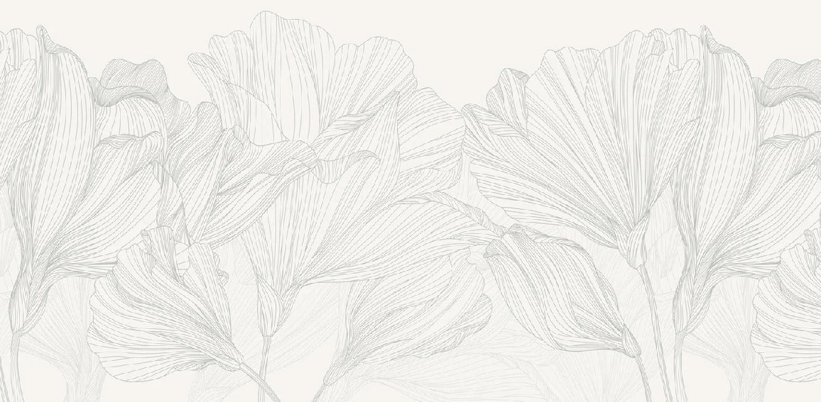 Panoramic wallpaper grey and white waltz of flowers