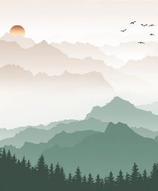 Papier peint montagne dans brume terracotta, XXL, tendance