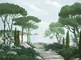 Papier peint balade dans les calanques vert