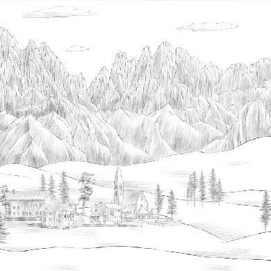 Papier peint paysage italien Dolomites noir blanc