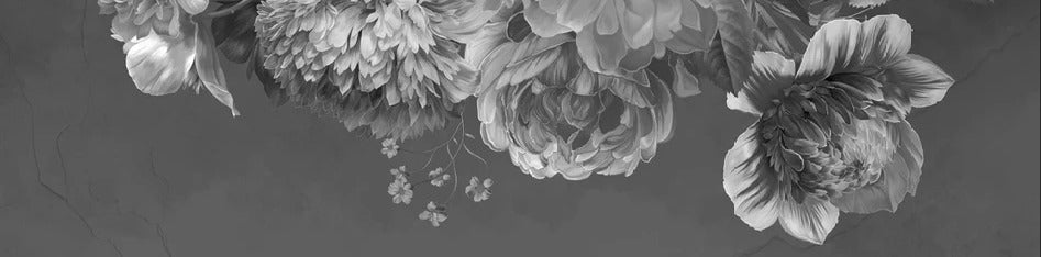 Papier peint fleur pivoine noir et blanc