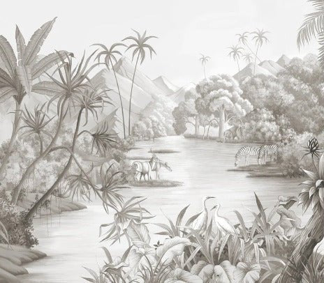 Picturesque jungle panoramic wallpaper