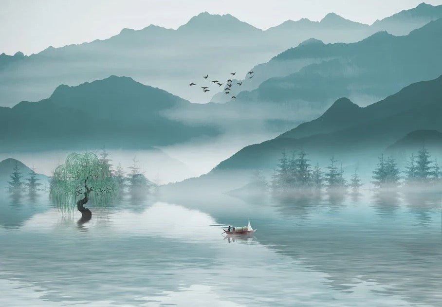 Papier peint entre montagne et lac