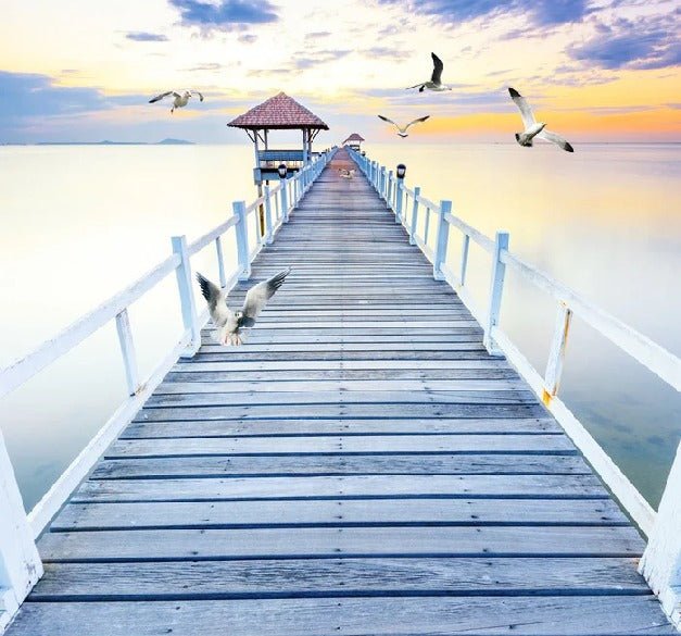 Papier peint trompe l’œil Ponton vue sur mer, XXL, tendance