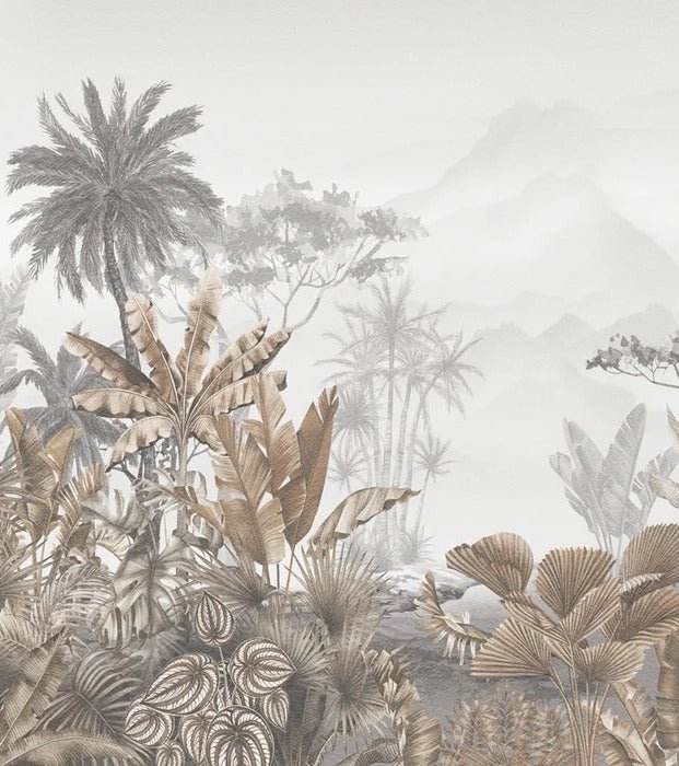 Papier peint salle de bain tendance tropical sépia