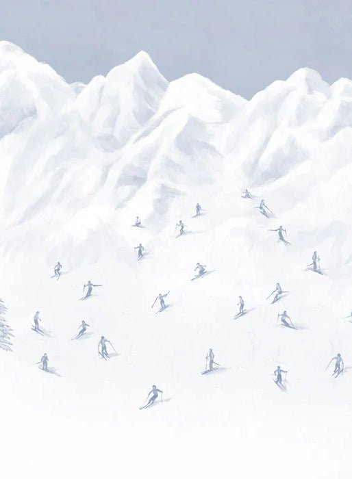 Papier peint montagne skieurs bleu, XXL, tendance