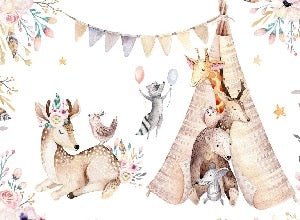 Papier peint panoramique chambre enfant craquant animaux, XXL, tendance