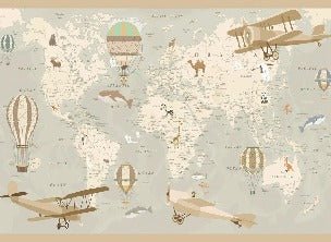 Children's wallpaper map of the world aviator