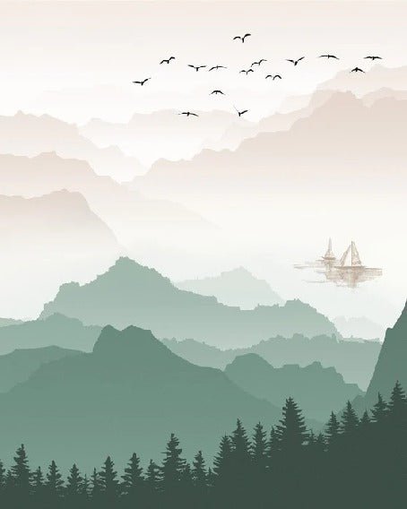 Papier peint montagne dans brume terracotta