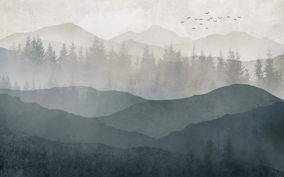 Papier peint panorama nature noir et blanc, XXL, tendance