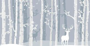 Papier peint enfant forêt scandinave bouleau et cerf