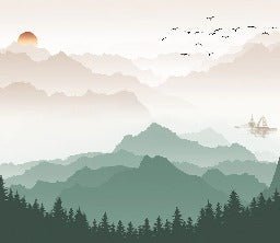 Mountain in mist wallpaper terracotta