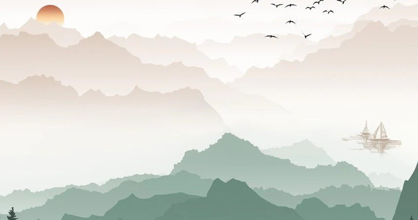 Papier peint montagne dans brume terracotta