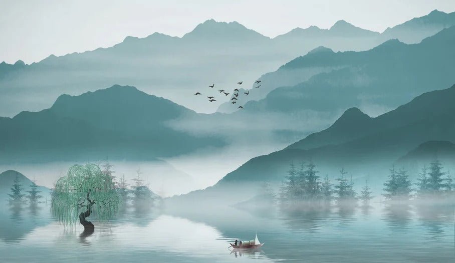 Papier peint entre montagne et lac